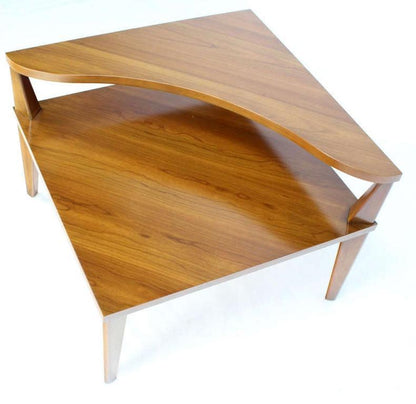 EstablishedLines Pair of Large Square Light Walnut Step Corner End Tables Stands John Stuart MINT