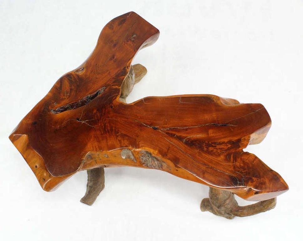 EstablishedLines Organic Heavy V Shape Walnut Slab Top Driftwood Base Legs Coffee Table MINT!