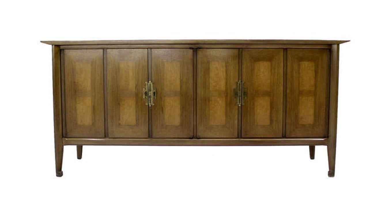 EstablishedLines Mid Century Modern Burlwood Long Credenza 6 Drawers Dresser Matching Mirror MINT