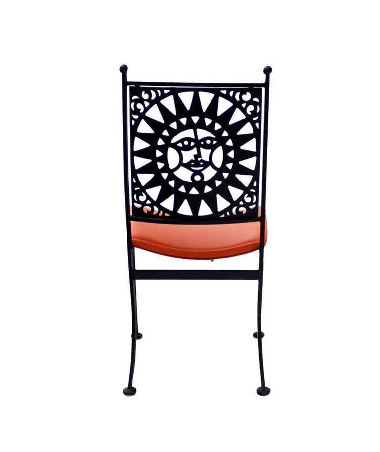 EstablishedLines Thick Steel Chair Pierced Sun Sunburst Design Back Mid-Century Modern MINT!
