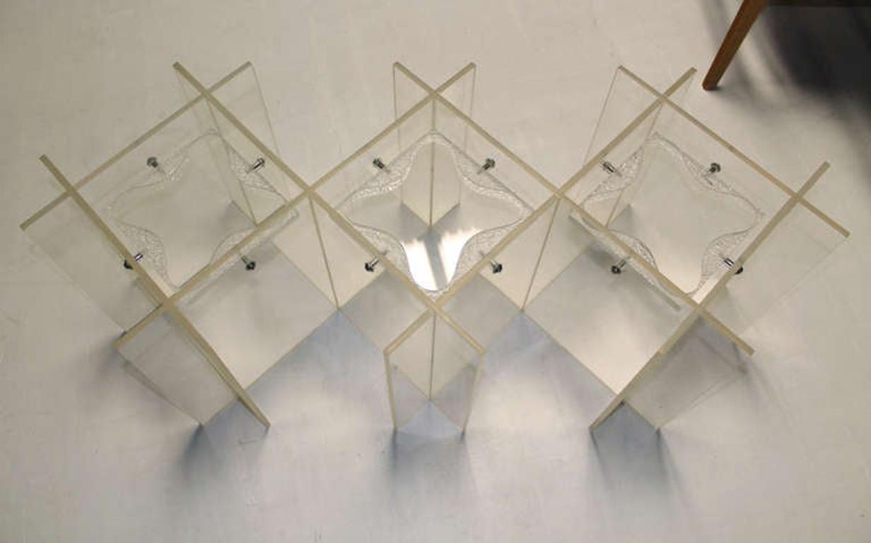 EstablishedLines Mid-Century Modern Long Rectangular Lucite Base Glass Top Coffee Table MINT!