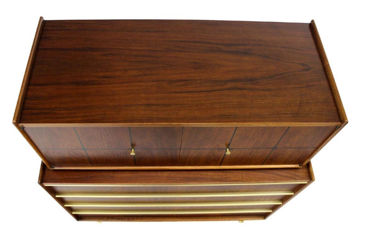 EstablishedLines Edmond Spence Walnut  Brass Two Part High Gentleman's Chest Dresser Cabinet MINT