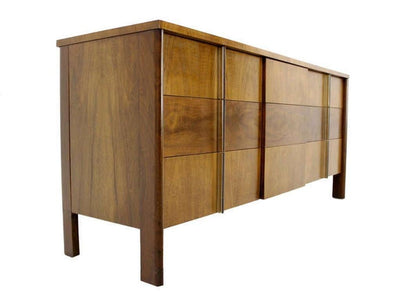 Mid Century Modern Burl Walnut John Widdicomb 9 Drawers Long Dresser Credenza