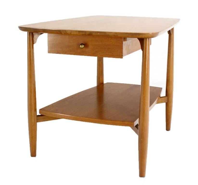 EstablishedLines Mid-Century Modern Two Tier One Drawer Walnut End Side Table by John Stuart MINT