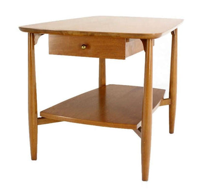 EstablishedLines Mid-Century Modern Two Tier One Drawer Walnut End Side Table by John Stuart MINT