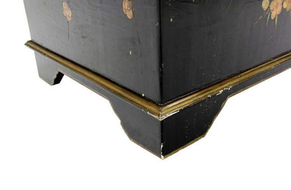 EstablishedLines Oriental Hand Painted Black Lacquer Bar Trunk Chest Electric Lift Shelf Inside