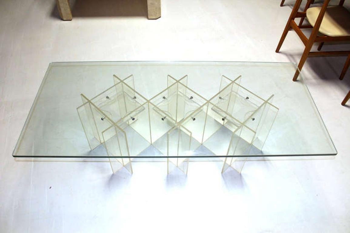 EstablishedLines Mid-Century Modern Long Rectangular Lucite Base Glass Top Coffee Table MINT!