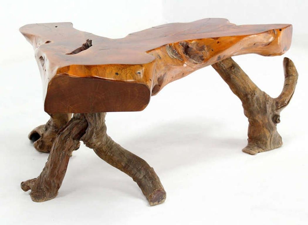 EstablishedLines Organic Heavy V Shape Walnut Slab Top Driftwood Base Legs Coffee Table MINT!