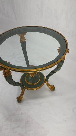 EstablishedLines Italy Decorative Carved Painted 28" Round Glass Top Gueridon Lamp Center Table