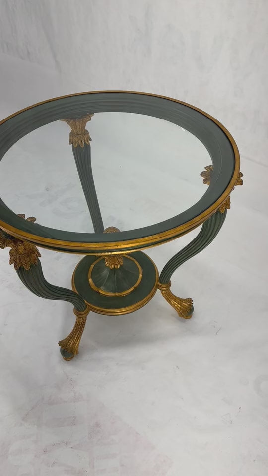 EstablishedLines Italy Decorative Carved Painted 28" Round Glass Top Gueridon Lamp Center Table