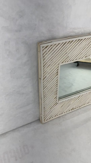 EstablishedLines Cast Faux Bamboo White Lacquer Frame Rectangle Wall Mirror Artist Signed & Dated