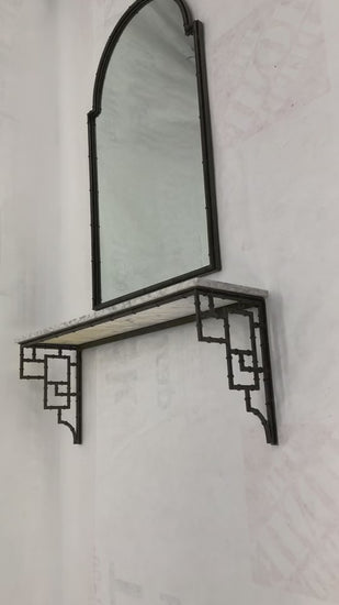EstablishedLines Faux Bamboo White Marble Top Hanging Wall Console Table Dome Top Mirror Set MINT
