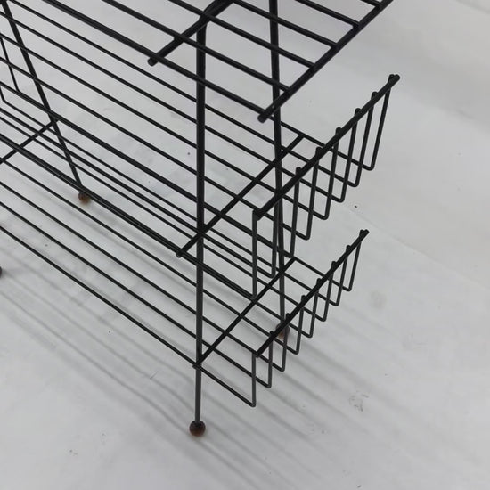 EstablishedLines Tony Paul Style Vintage c1970s Bent Wire Magazine Rack Shelf Wood Ball Feet MINT