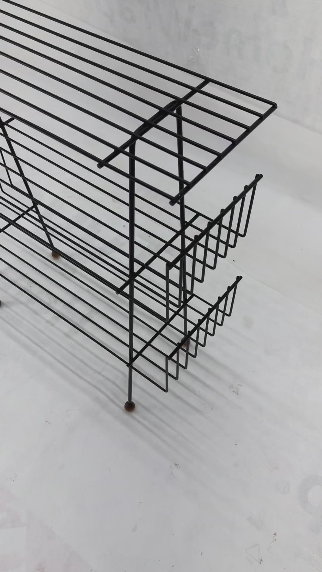 EstablishedLines Tony Paul Style Vintage c1970s Bent Wire Magazine Rack Shelf Wood Ball Feet MINT