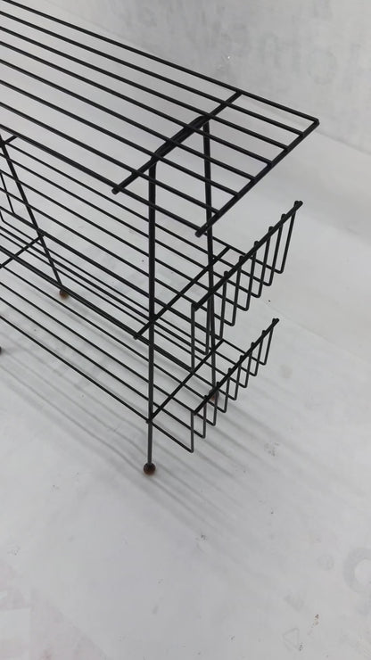 EstablishedLines Tony Paul Style Vintage c1970s Bent Wire Magazine Rack Shelf Wood Ball Feet MINT