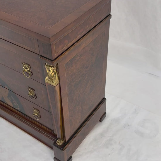 EstablishedLines Bronze Mounts & Pulls Burl Wood Inlay Neoclassical 4 Drawers 48" Dresser MINT!