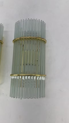 EstablishedLines Set of 4 Italian Brass & Glass Rods Prisms Wall Sconces Light Fixtures MINT