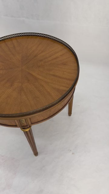 EstablishedLines Pair Round Drum One Drawer Light Walnut Brass Gallery End Side Lamp Tables Stand