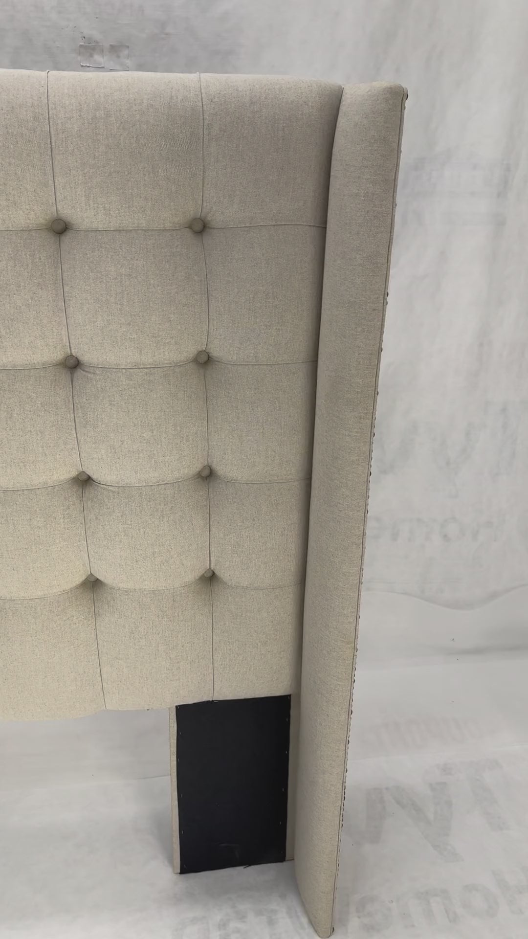EstablishedLines Custom Tufted Linen Oatmeal Beige Wing Headboard King Size Bed Mint