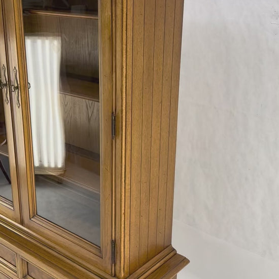 EstablishedLines Blond Wood Dome Shape Top Two Doors 54" Cupboard Breakfront Cabinet Shelf MINT