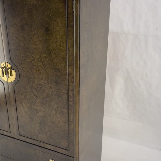 EstablishedLines Large Burl Wood Brass 2 Doors Drawer Mastercraft Gentleman's Chest Dresser MINT
