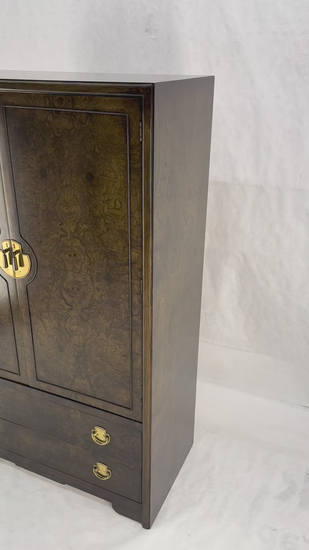 EstablishedLines Large Burl Wood Brass 2 Doors Drawer Mastercraft Gentleman's Chest Dresser MINT