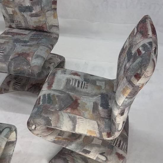 EstablishedLines Set of 6 S Shape Curved Abstract Upholstery Baughman Style Dining Chairs MINT