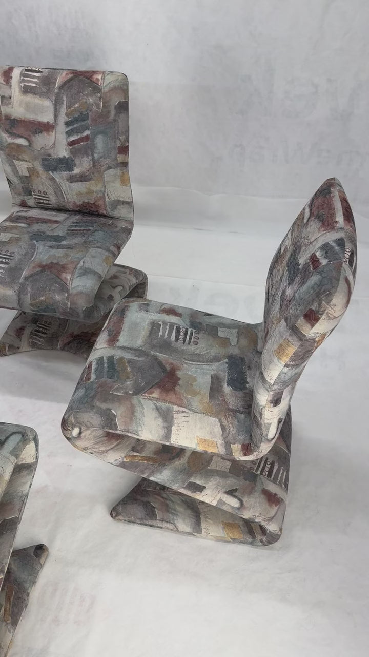 EstablishedLines Set of 6 S Shape Curved Abstract Upholstery Baughman Style Dining Chairs MINT