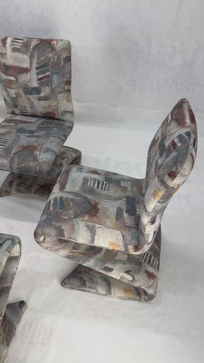 EstablishedLines Set of 6 S Shape Curved Abstract Upholstery Baughman Style Dining Chairs MINT