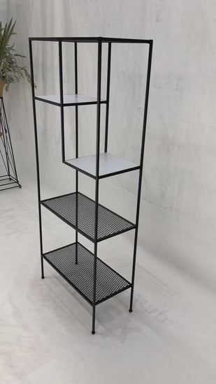 EstablishedLines Frederick Weinberg Iron White Enamel & Wire Mesh Shelves Etagere Wall Unit MINT!