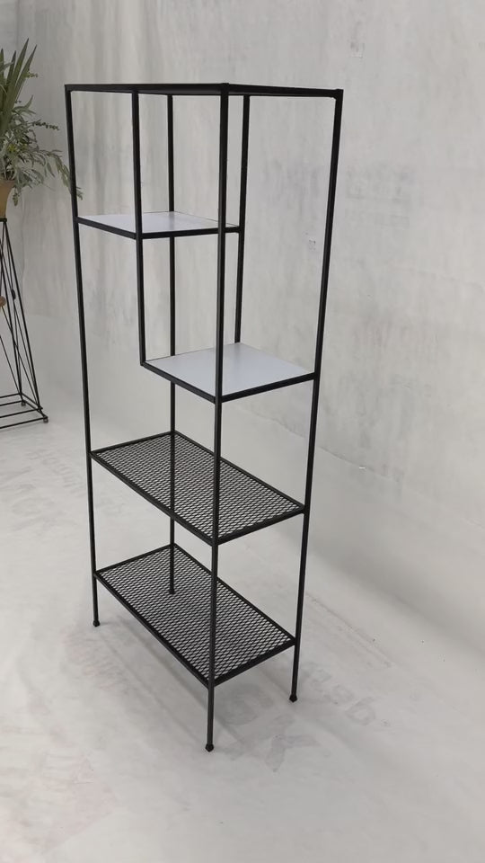 EstablishedLines Frederick Weinberg Iron White Enamel & Wire Mesh Shelves Etagere Wall Unit MINT!