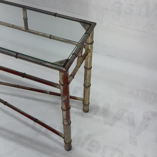 EstablishedLines 6' Faux Bamboo Metal Silver Gilt & Red Mid Century Modern Console Sofa Table