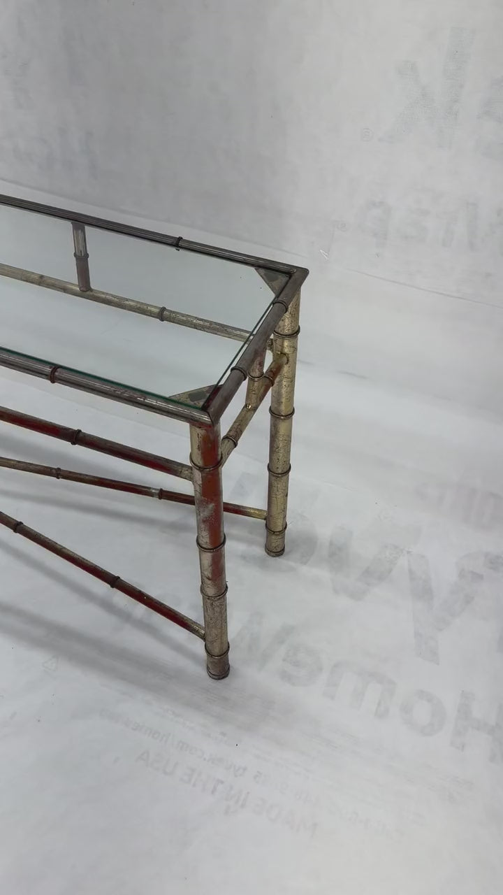 EstablishedLines 6' Faux Bamboo Metal Silver Gilt & Red Mid Century Modern Console Sofa Table