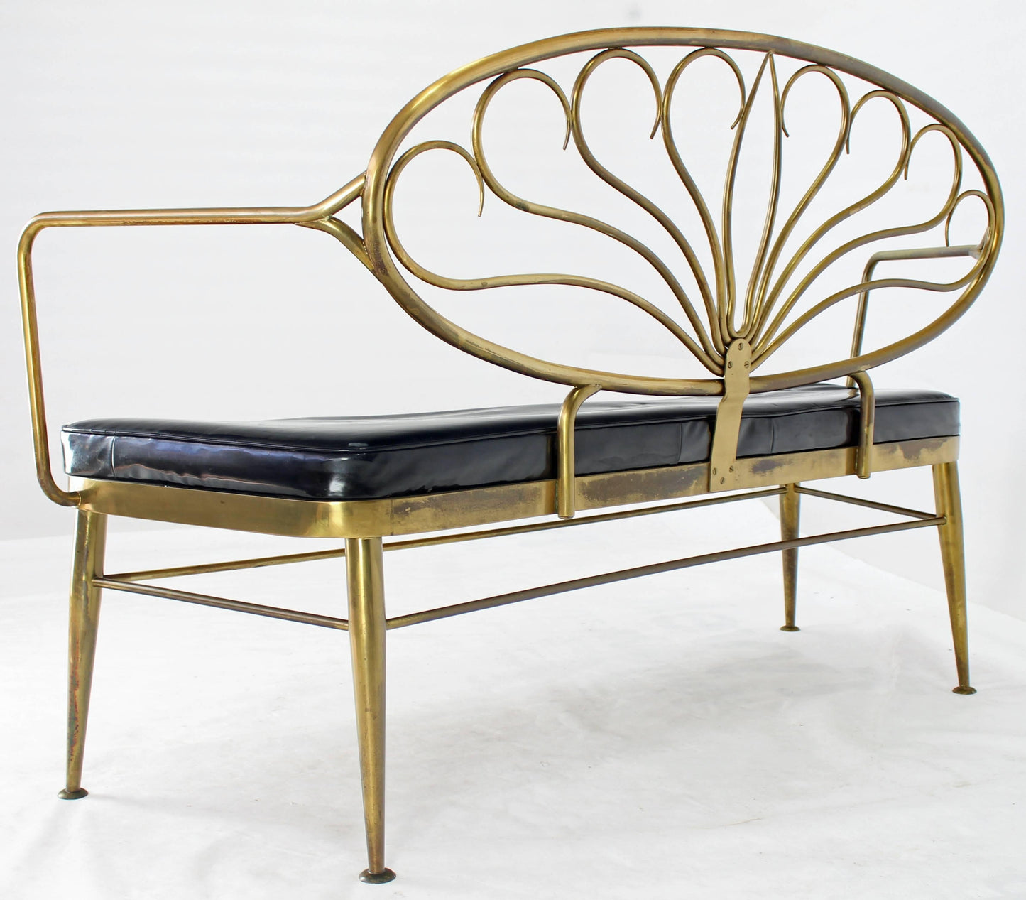 Solid Brass Scallop Back Mid-Century Loveseat Settee Bench
